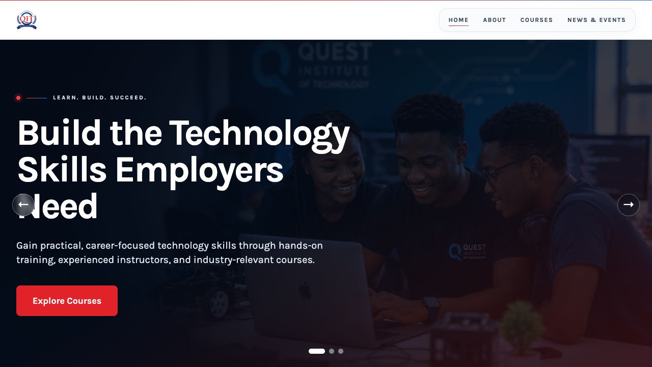 QIT public homepage introducing its technology training with a course exploration link.